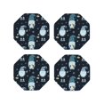 thumbnail image 1 of Lsque Gnome and Snowflakes Pattern 4" Drink Coasters Set of 4, PVC Leather Absorbent Coasters, Table Coaster Set Decorative Coffee Cup Coasters Housewarming Gift -Octagon, 1 of 6