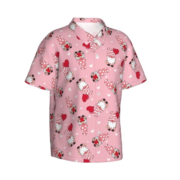 Lsque Gnome With Heart pattern Hawaiian Shirt for Men, Unisex Summer Beach Casual Short Sleeve Button Down Shirts-XX-Large