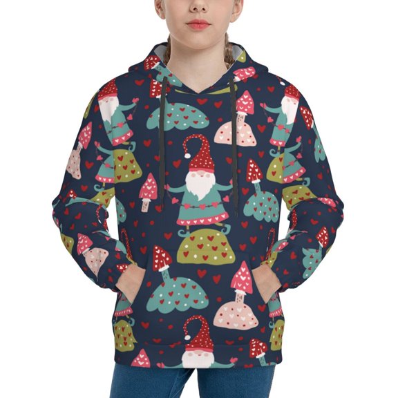 Lsque Gnome With Mushroom Patten Youth Hoodie Sweatshirt Pullover with Kangaroo Pocket Boys and Girls Hoodie Warm Hoodie for Kids-Small