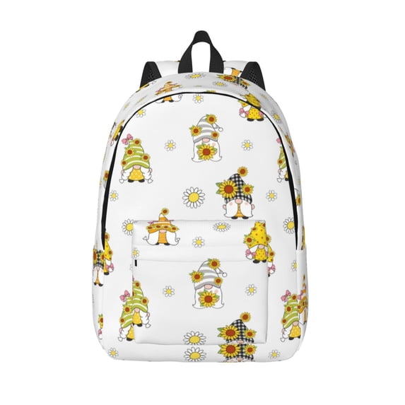 Lsque Gnome With Sunflower Pattern Canvas Daypack, Durable Backpack, High-quality Versatile Backpack,Vintage Compact Backpack-Medium