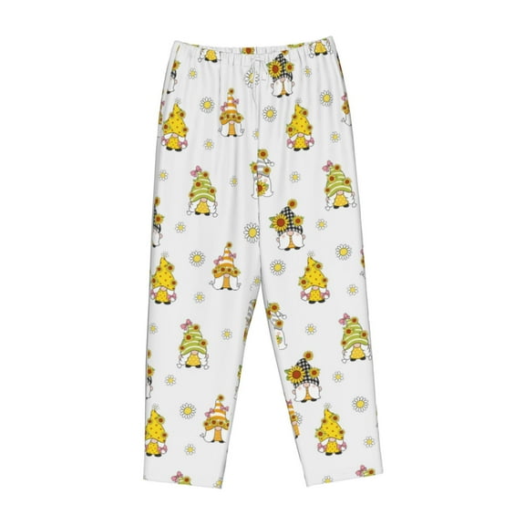 Lsque Gnome With Sunflower Print Women's Pajama Pants, Lounge Pant - Comfortable Home Wear,Elastic Waistband, Stylish Design-Medium