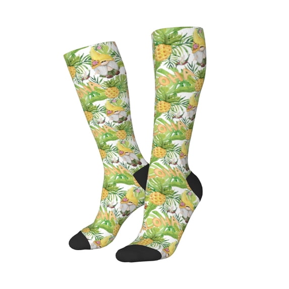 Lsque Gnome and Pineapple Printed Crew Socks Men's Women's LightWeight Thin Casual Calf Socks ,Knee High Socks,Cotton Socks