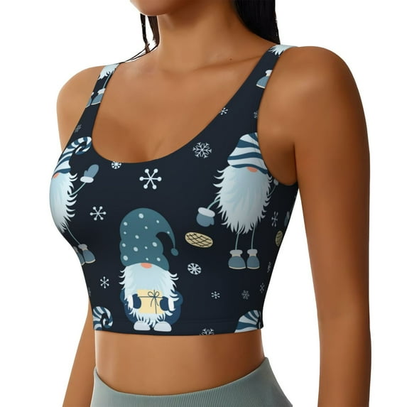 Lsque Gnome and Snowflakes Printed Women'S Sports Bra, Compression, Moisture Wicking, High-Impact Sports Bra For Women,Supportive sports bra-Medium