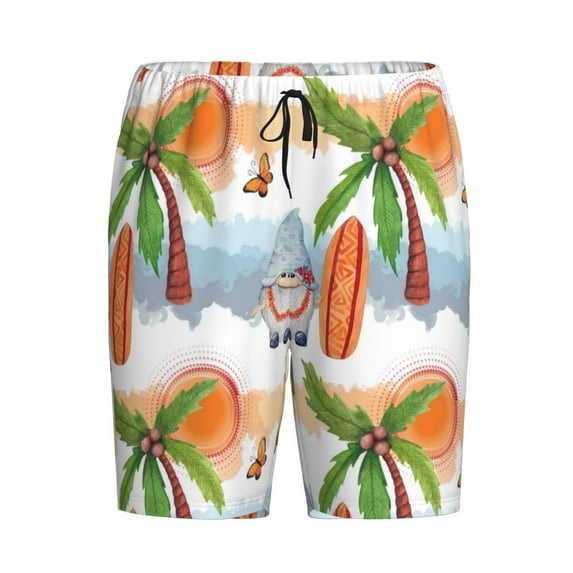Lsque Gnome and Surfing Mens Sleep Pajama Shorts,Short Pajama Pants, Cotton Ultra-Soft Knit-Large