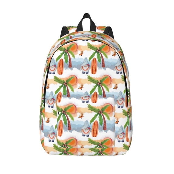 Lsque Gnome and Surfing Pattern Canvas Daypack, Durable Backpack, High-quality Versatile Backpack,Vintage Compact Backpack-Medium