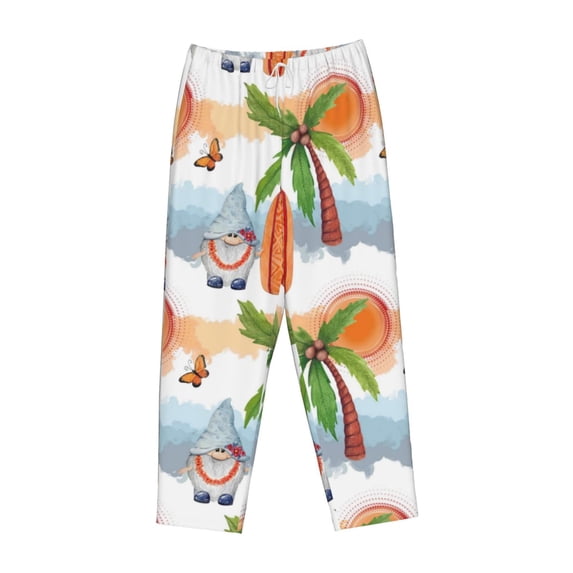 Lsque Gnome and Surfing Print Women's Pajama Pants, Lounge Pant - Comfortable Home Wear,Elastic Waistband, Stylish Design-Large