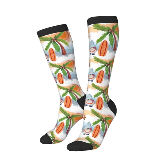 Lsque Gnome and Surfing Printed Crew Socks Men's Women's LightWeight Thin Casual Calf Socks ,Knee High Socks,Cotton Socks