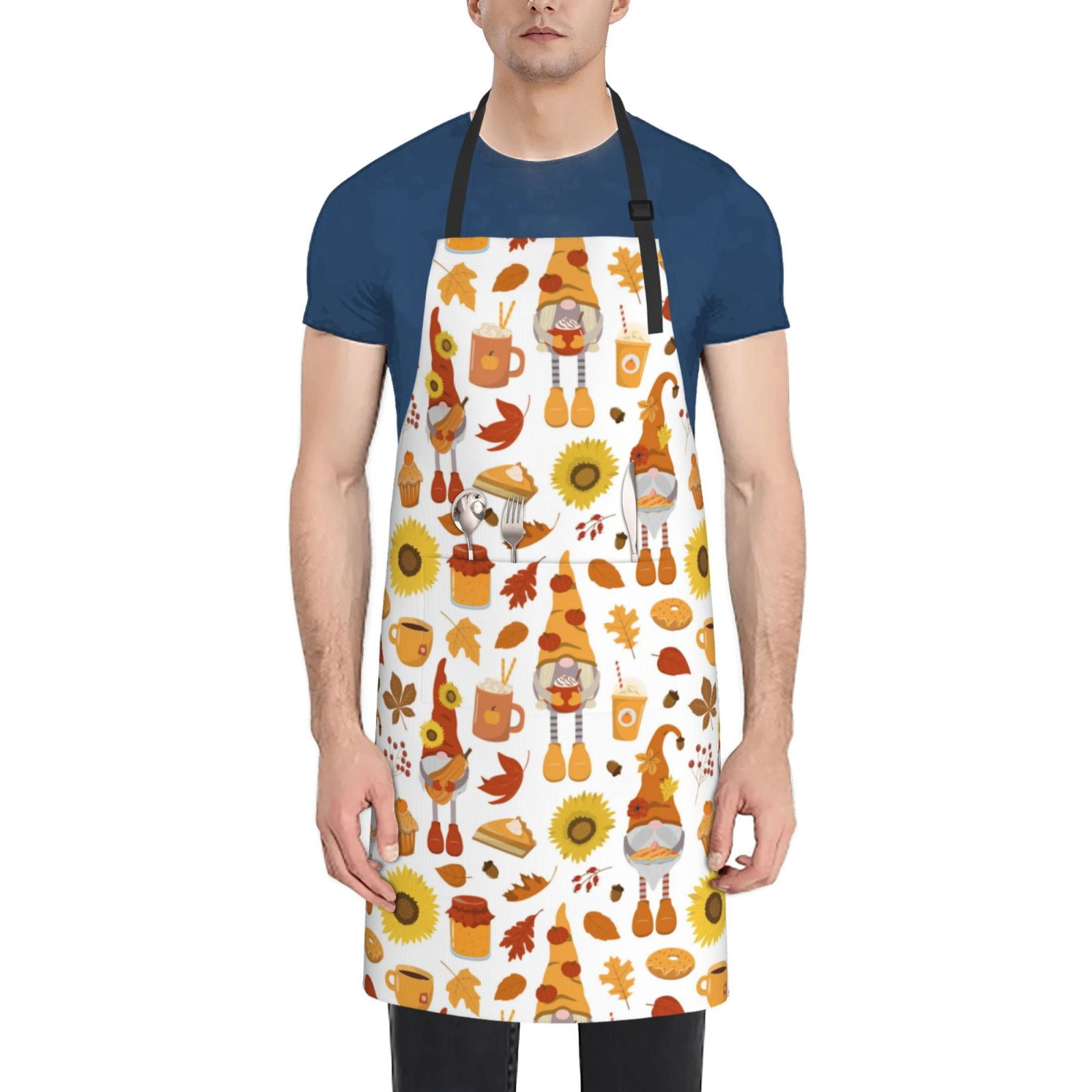 Lsque Gnomes Autumn Harvest Waterproof Apron Chef Aprons for Men Heavy