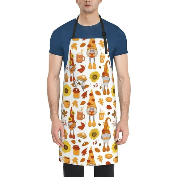 Lsque Gnomes Autumn Harvest Waterproof Apron Chef Aprons for Men Heavy Duty Chemical Work Apron Extra Long Grilling Aprons with Adjustable Bib Apron