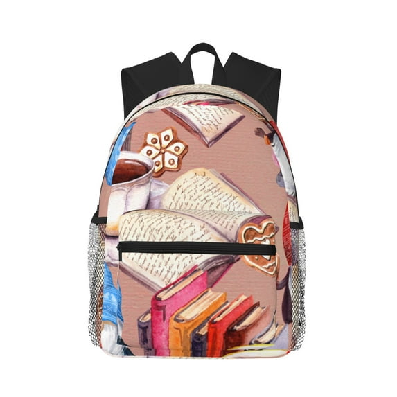 Lsque Gnomes Books Tea Cups Classic Casual Backpack - Large Capacity Water-Resistant Backpack for School, Work, Travel, and Outdoor Activities