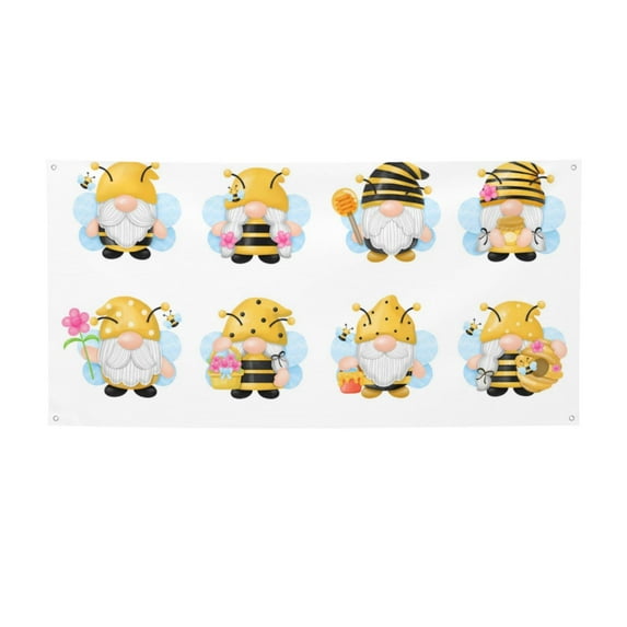 Lsque Gnomes Honey Bee Pattern Party Banner, Festive Banner , Holiday Celebrations and Events for Carnival Birthday Party Festival Decorations-Small
