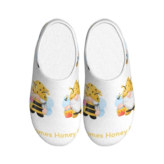 Lsque Gnomes Honey Bee Pattern Womens Comfort Cotton on Scuff With Memory Foam and Anti-skid Sole Slipper-37/38