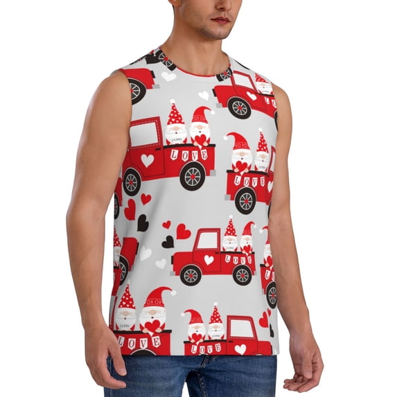 Lsque Gnomes On The Car Print Men's Cotton Blend Sleeveless Muscle Shirts (S-3XL)- Moisture Wicking, Odor Protection, UPF 30+,Large