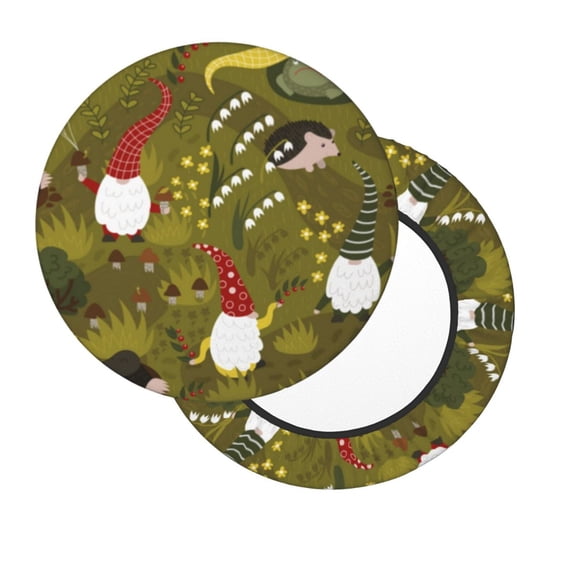 Lsque Gnomes Playing in the Garden Round Bar chair cushion covers Velvet Fabric Premium Comfort Protects from Scratches and Stains for 14-17 Inch Chair- 14 inch