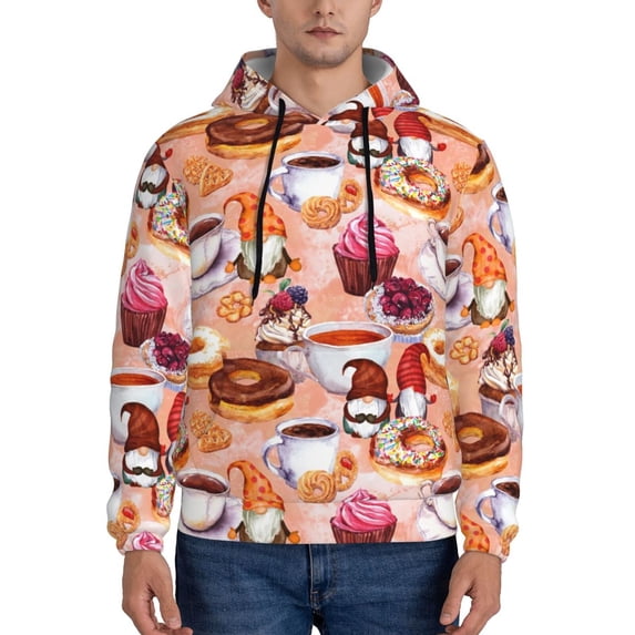 Lsque Gnomes With Coffee Pattern Casual Men's Hoodie,Hooded Sweatshirt with Kangaroo Pocket,Pullover Hoodie-Small