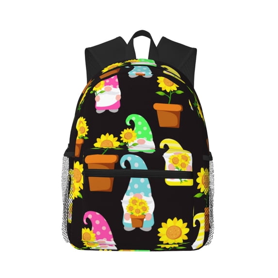 Lsque Gnomes With Sunflowers Classic Casual Backpack - Large Capacity Water-Resistant Backpack for School, Work, Travel, and Outdoor Activities