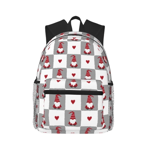 Lsque Gnomes and Hearts Classic Casual Backpack - Large Capacity Water-Resistant Backpack for School, Work, Travel, and Outdoor Activities