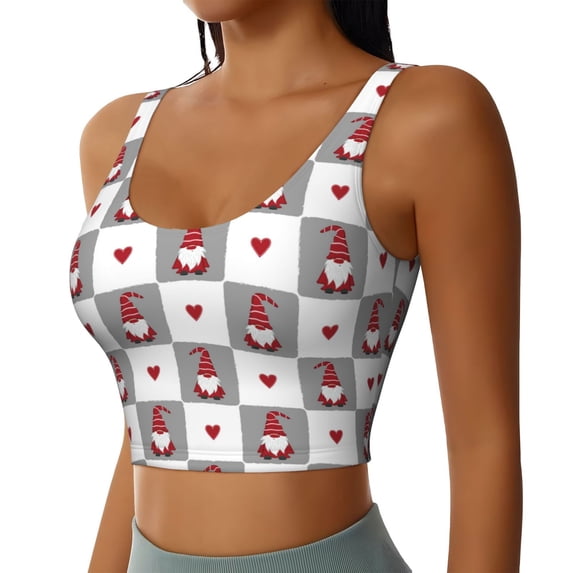 Lsque Gnomes and Hearts Printed Women'S Sports Bra, Compression, Moisture Wicking, High-Impact Sports Bra For Women,Supportive sports bra-Large