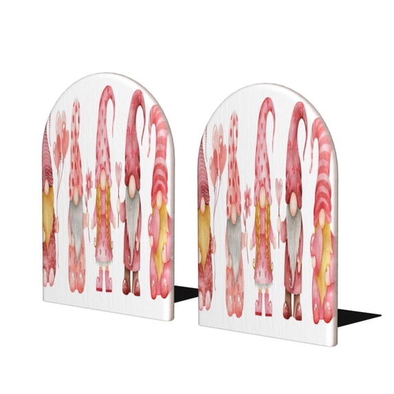 Lsque Gnomes valentine's day Printed Wood Bookends,Non-Skid Bookend for Shelves,Heavy Duty Support Bookends,Non-Slip Foam Pads for Office, Home, and Library,1 Pair