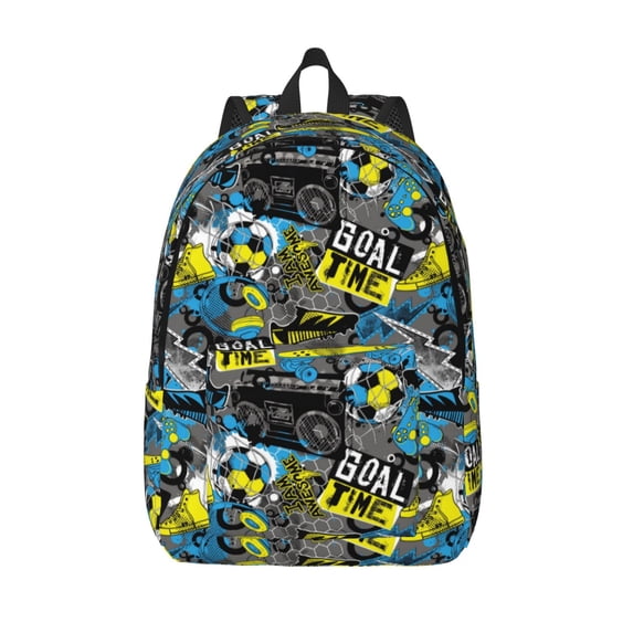 Lsque Goal Time Pattern Canvas Daypack, Durable Backpack, High-quality Versatile Backpack,Vintage Compact Backpack-Medium