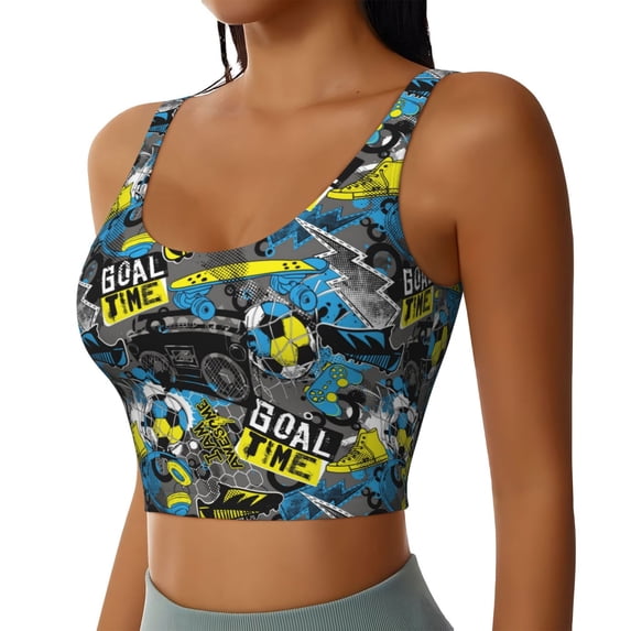 Lsque Goal Time Printed Women'S Sports Bra, Compression, Moisture Wicking, High-Impact Sports Bra For Women,Supportive sports bra-Large