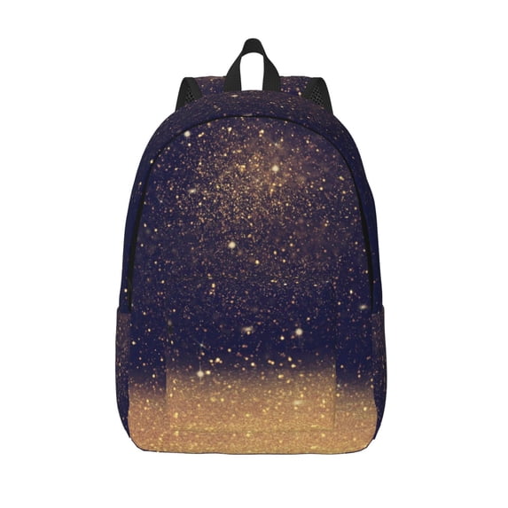 Lsque Gold Black Glitter Pattern Canvas Daypack, Durable Backpack, High-quality Versatile Backpack,Vintage Compact Backpack-Medium