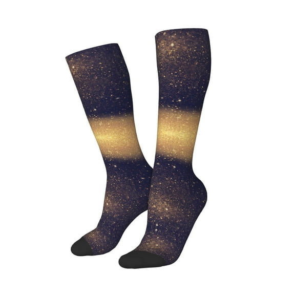 Lsque Gold Black Glitter Printed Crew Socks Men's Women's LightWeight Thin Casual Calf Socks ,Knee High Socks,Cotton Socks