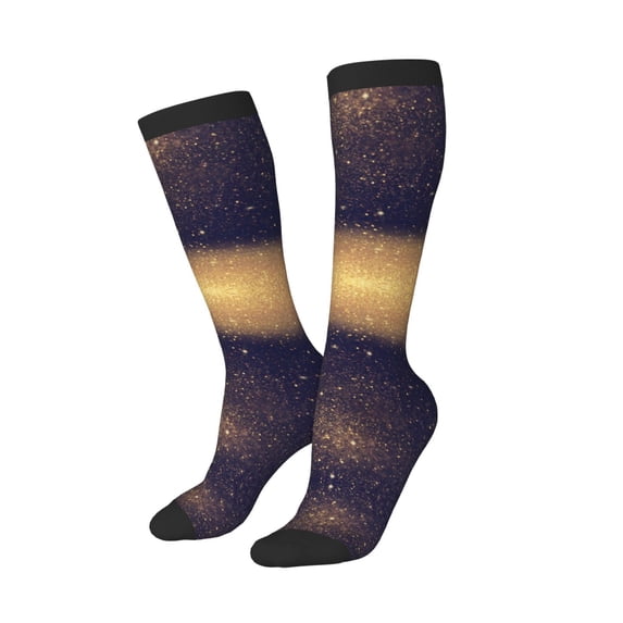 Lsque Gold Black Glitter Printed Crew Socks Men's Women's LightWeight Thin Casual Calf Socks ,Knee High Socks,Cotton Socks