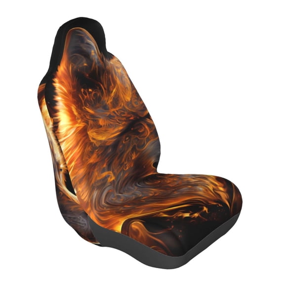 Lsque Gold Flame Pattern Wolf Pattern Car Seat Covers for Front Seats , Waterproof Seat Covers for Cars, Sporty Front Seat Covers,Car Seat Cover Protector Front Seats