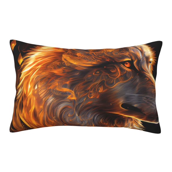 Lsque Gold Flame Pattern Wolf Pattern Pillow Case – Soft & Cozy Throw Pillow Cover, Hypoallergenic Cushion Case for Sleeping Women with Envelope Closure-20"x30"