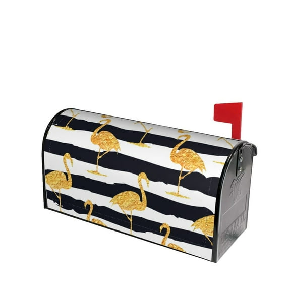 Lsque Gold Flamingo Mailbox Cover Standard Size ,Magnetic Mailbox Covers Post Wraps Letter Box Cover -25.5x21 in