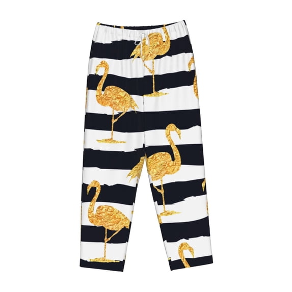 Lsque Gold Flamingo Print Women's Pajama Pants, Lounge Pant - Comfortable Home Wear,Elastic Waistband, Stylish Design-Small