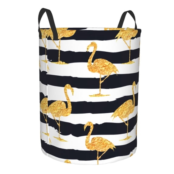 Lsque Gold Flamingo pattern Laundry Hamper Basket, Tall Woven Rope Hamper Basket for Clothes, Lightweight Storage Basket, Collapsible Waterproof-Small