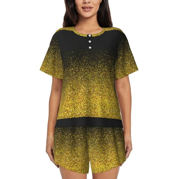 Lsque Gold Glitter Gradient Women's Short-Sleeved Pajama Set - 2 Piece Soft and Lightweight Sleepwear Set-
