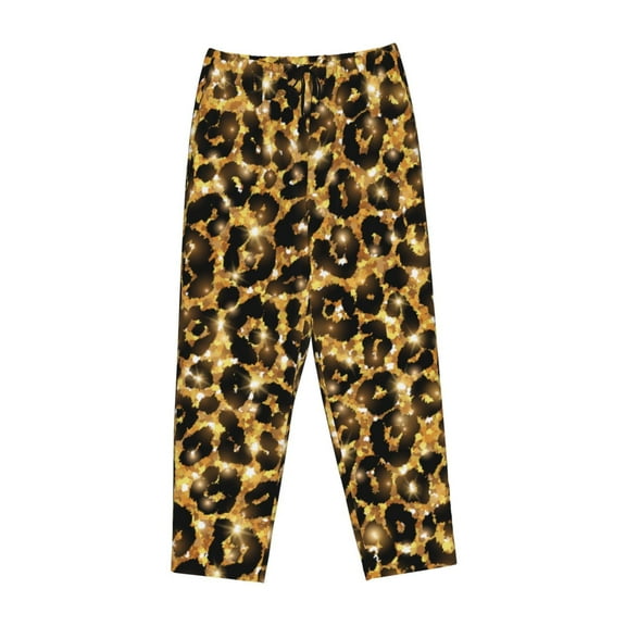 Lsque Gold Glitter Leopard Print Women's Pajama Pants, Lounge Pant - Comfortable Home Wear,Elastic Waistband, Stylish Design-Small