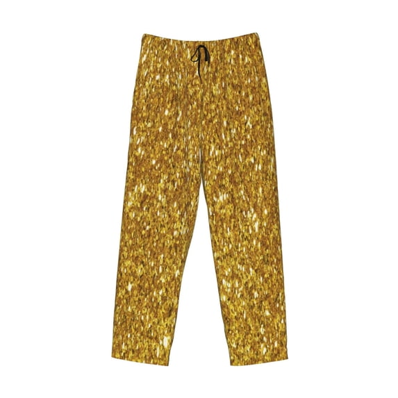 Lsque Gold Glitter Print Men's Pajama Pants, Lounge Pant - Comfortable Home Wear,Elastic Waistband, Stylish Design-Medium