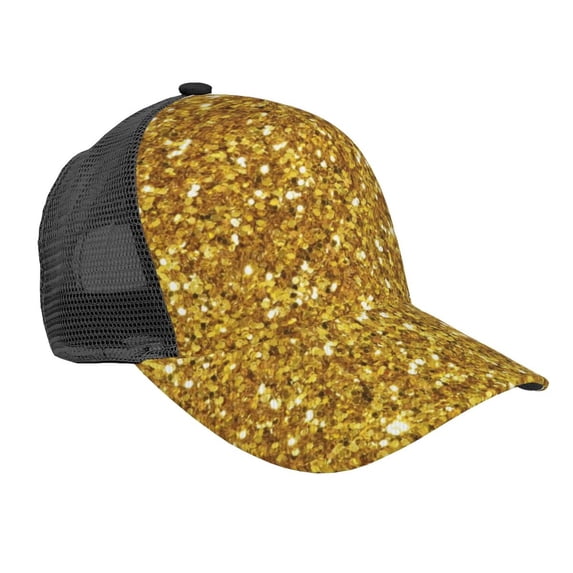 Lsque Gold Glitter Printed Trucker Hat - Baseball Cap for Men Women - Breathable Mesh Side, Adjustable Fit - for Casual Wear