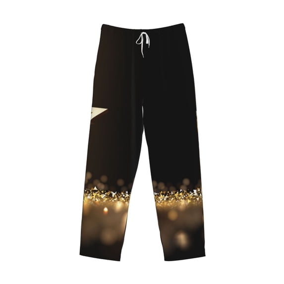 Lsque Gold Glittering Stars Print Men's Pajama Pants, Lounge Pant - Comfortable Home Wear,Elastic Waistband, Stylish Design-Medium