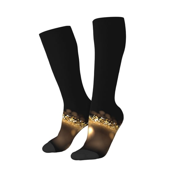 Lsque Gold Glittering Stars Printed Crew Socks Men's Women's LightWeight Thin Casual Calf Socks ,Knee High Socks,Cotton Socks