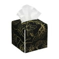 thumbnail image 1 of Lsque Gold Gloss Outline Floral Printed Tissue Box Cover Holder, Facial Paper Organizer Dispenser,Square with Bottom Belt, PVC Leather Decorative Organizer, 1 of 8