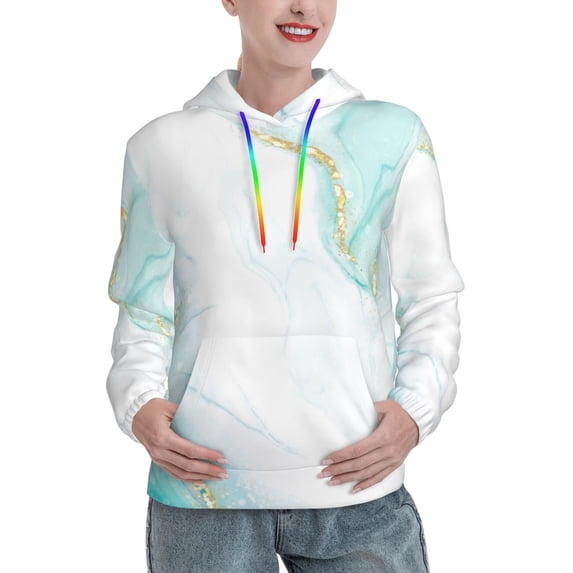 Lsque Gold Lines Marble Watercolor Pattern Casual Women's Hoodie,Hooded Sweatshirt with Kangaroo Pocket,Pullover Hoodie with Eye-catching Drawstrings-X-Large