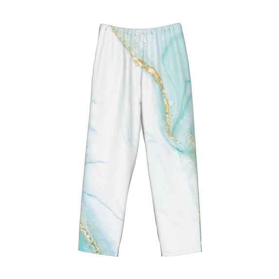 Lsque Gold Lines Marble Watercolor Print Men's Pajama Pants, Lounge Pant - Comfortable Home Wear,Elastic Waistband, Stylish Design-X-Large