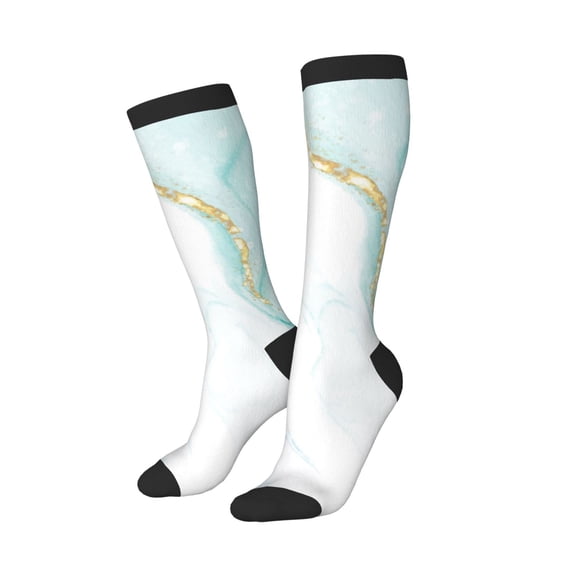 Lsque Gold Lines Marble Watercolor Printed Crew Socks Men's Women's LightWeight Thin Casual Calf Socks ,Knee High Socks,Cotton Socks