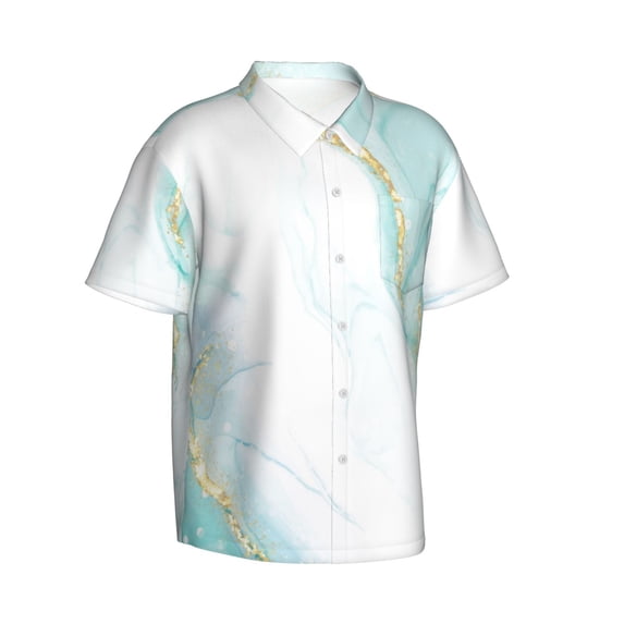 Lsque Gold Lines Marble Watercolor pattern Hawaiian Shirt for Men, Unisex Summer Beach Casual Short Sleeve Button Down Shirts-Large