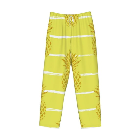 Lsque Gold Pineapple Print Men's Pajama Pants, Lounge Pant - Comfortable Home Wear,Elastic Waistband, Stylish Design-Medium
