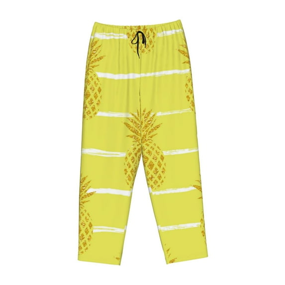 Lsque Gold Pineapple Print Women's Pajama Pants, Lounge Pant - Comfortable Home Wear,Elastic Waistband, Stylish Design-X-Large