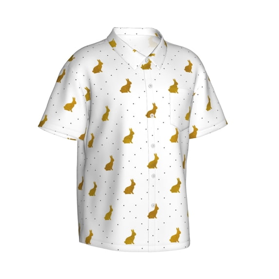 Lsque Gold Rabbit pattern Hawaiian Shirt for Men, Unisex Summer Beach Casual Short Sleeve Button Down Shirts-X-Large