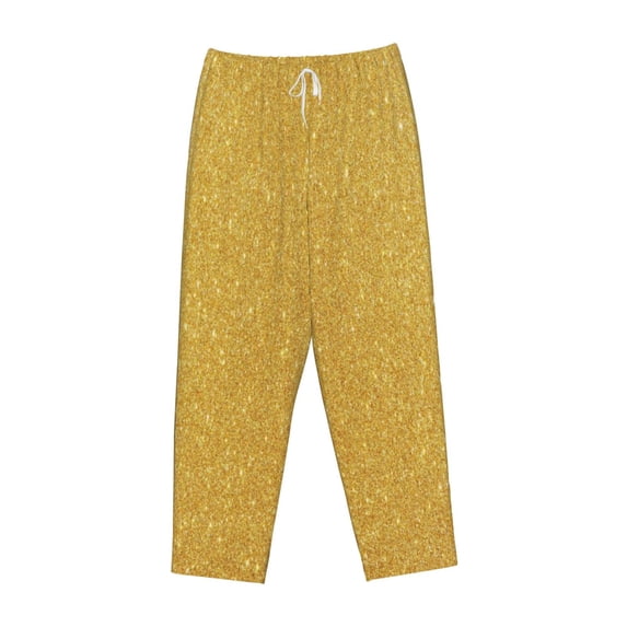 Lsque Gold Shiny Print Women's Pajama Pants, Lounge Pant - Comfortable Home Wear,Elastic Waistband, Stylish Design-X-Large