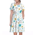 thumbnail image 1 of Lsque Gold Stars Blue Dots Pattern Print Women's Casual Dress T-Shirt Summer Short Sleeve Scoop Neck Swing Dresses, 1 of 6