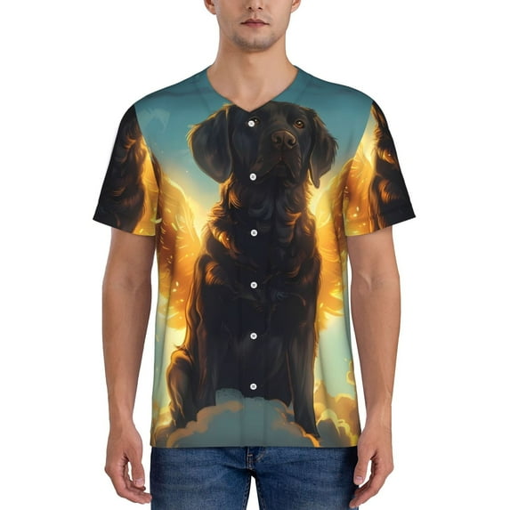 Lsque Golden Cloud Winged Dog Pattern Mens Polo Golf Shirts Funny Graphics Shorts Sleeve Button Shirts Baseball T-shirt-